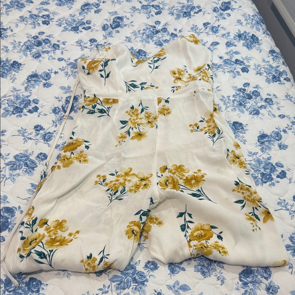 Forever 21 White and Yellow Floral Jumpsuit